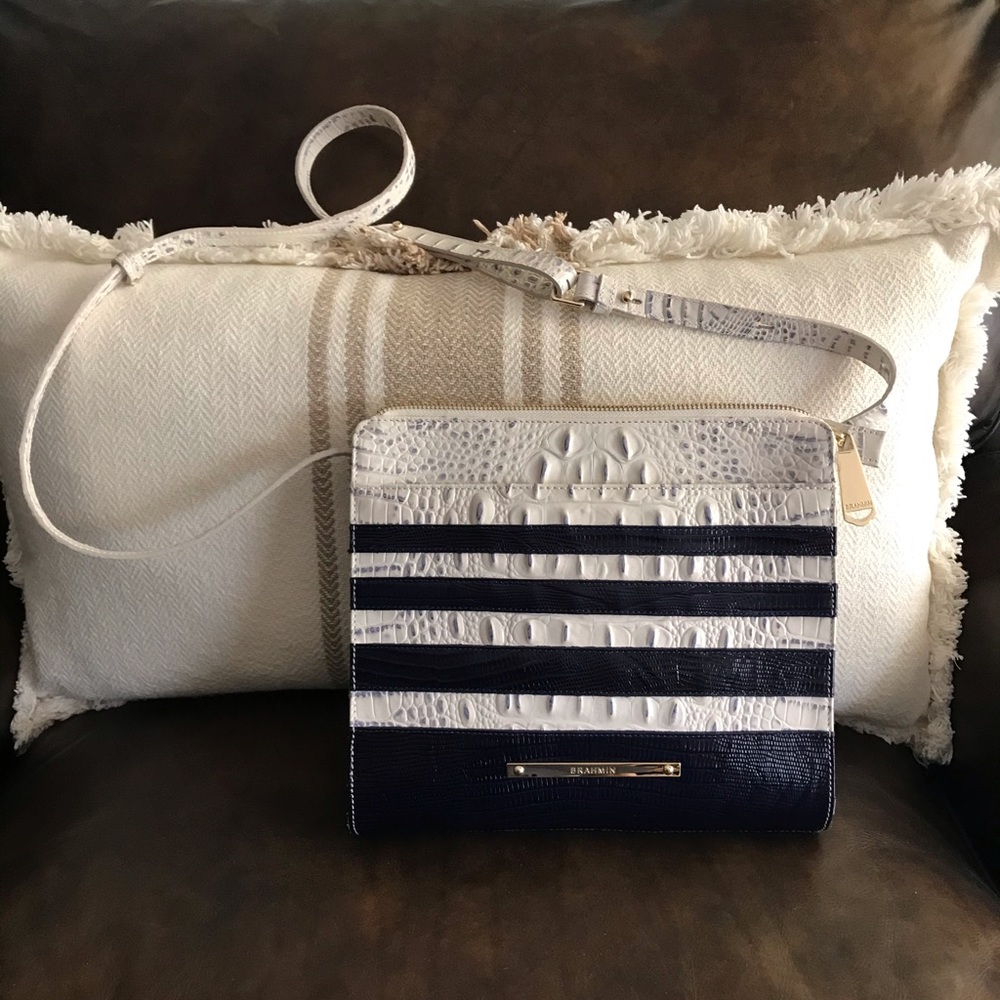 Brahmin Navy and White Crossbody Bag